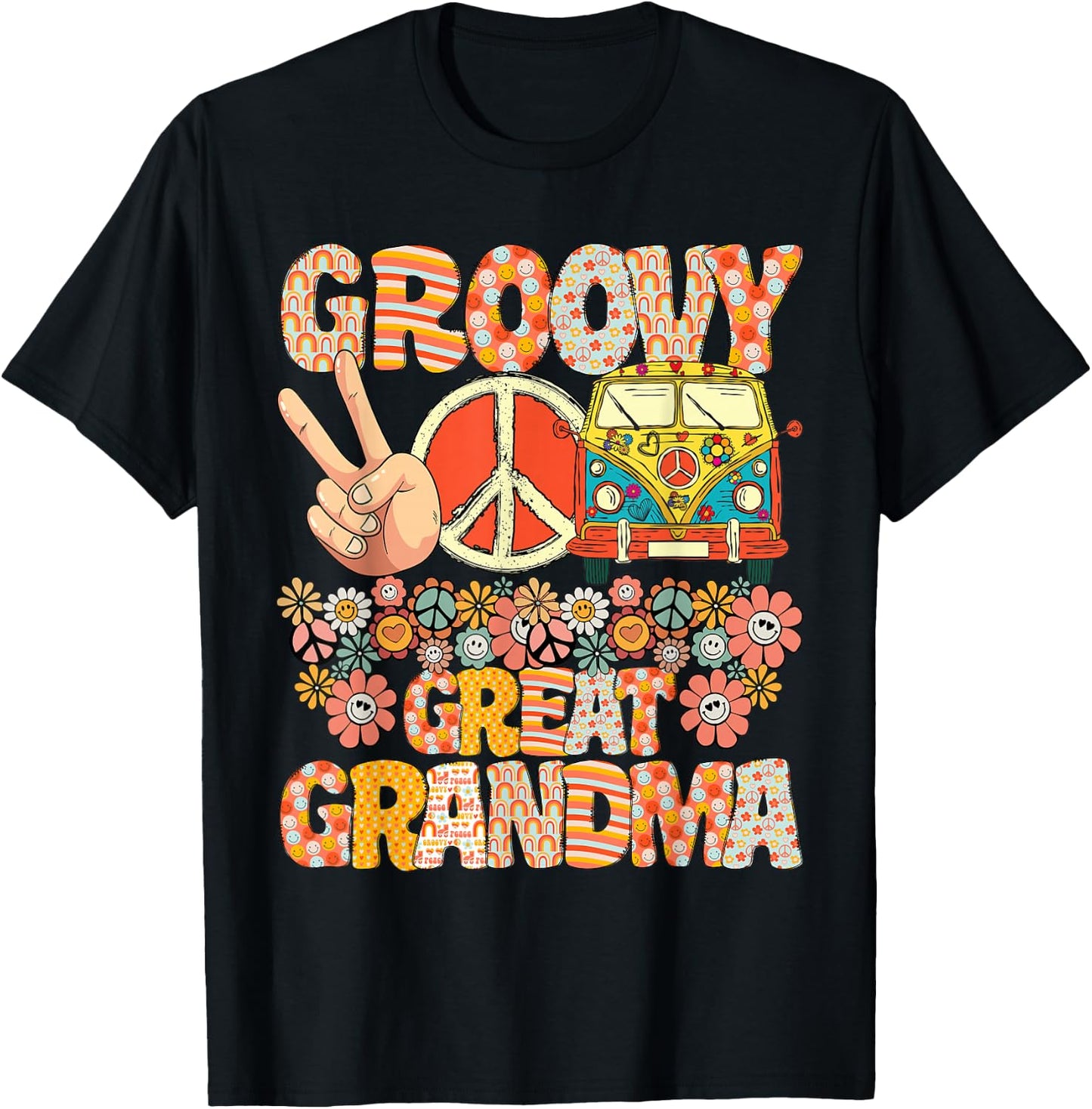 Groovy Great Grandma Retro Matching Family Baby Shower T-Shirt - T-Shirt | Black
