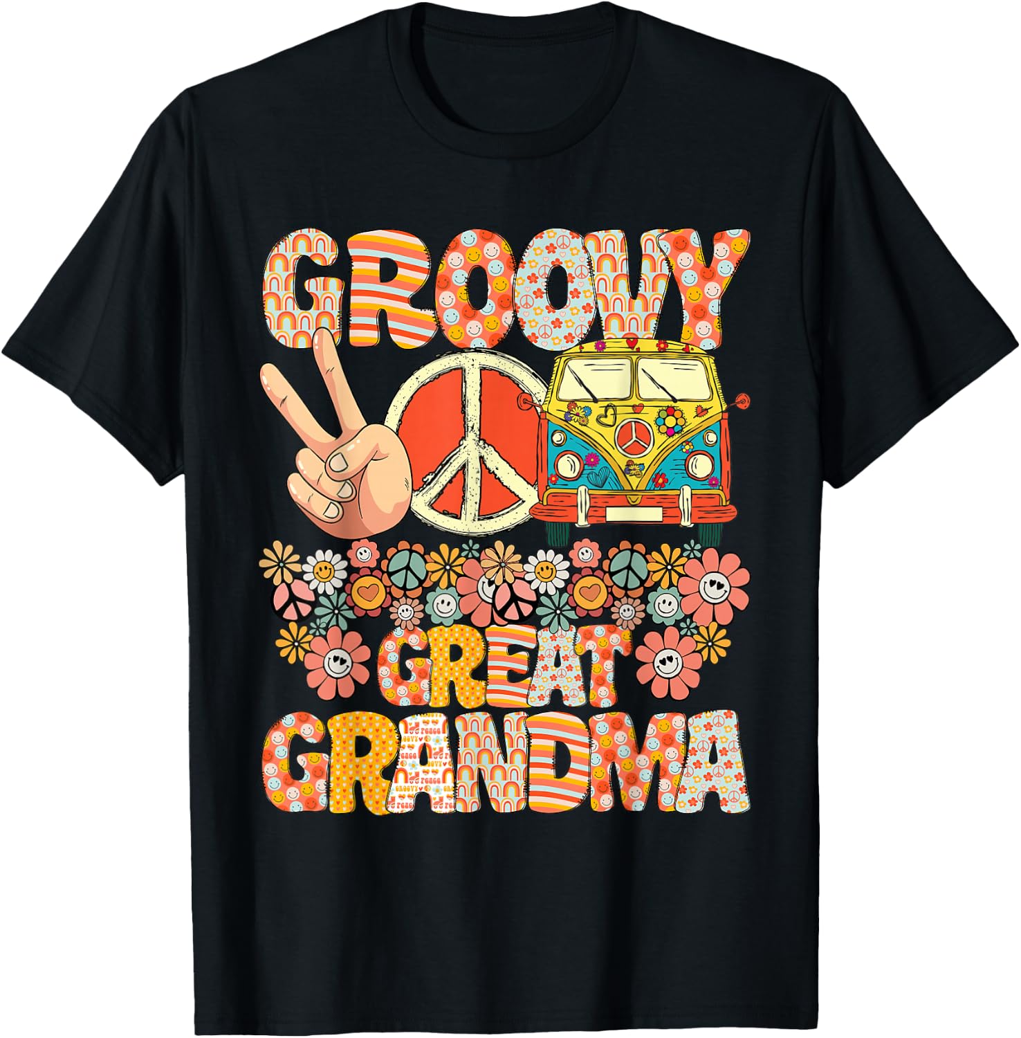 Groovy Great Grandma Retro Matching Family Baby Shower T-Shirt - T-Shirt | Black
