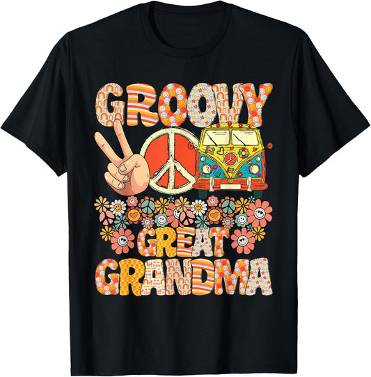 Groovy Great Grandma Retro Matching Family Baby Shower T-Shirt - T-Shirt | Black