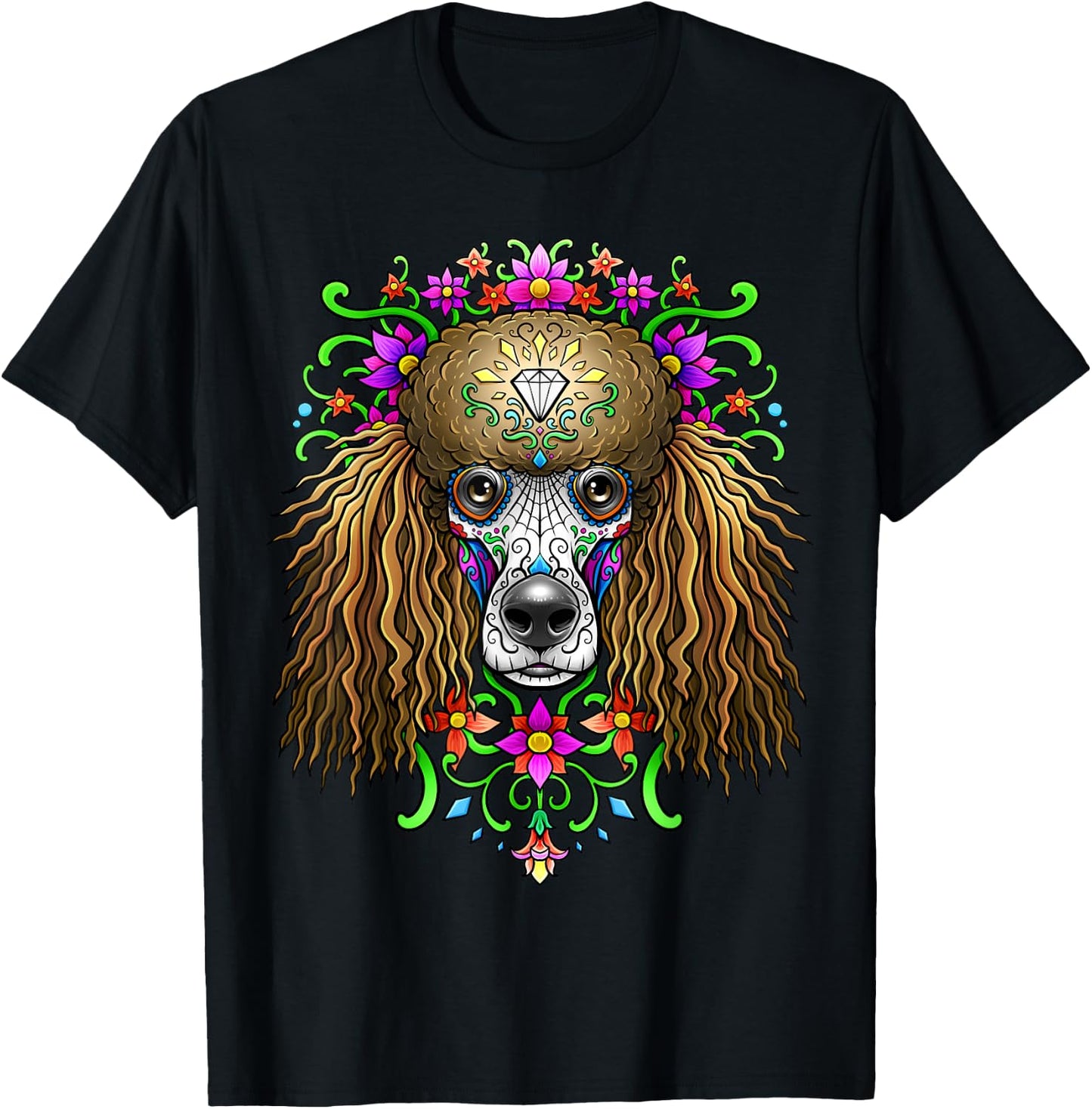 Poodle Day of the Dead Dia De Los Muertos Dog Sugar Skull T-Shirt - T-Shirt | Black