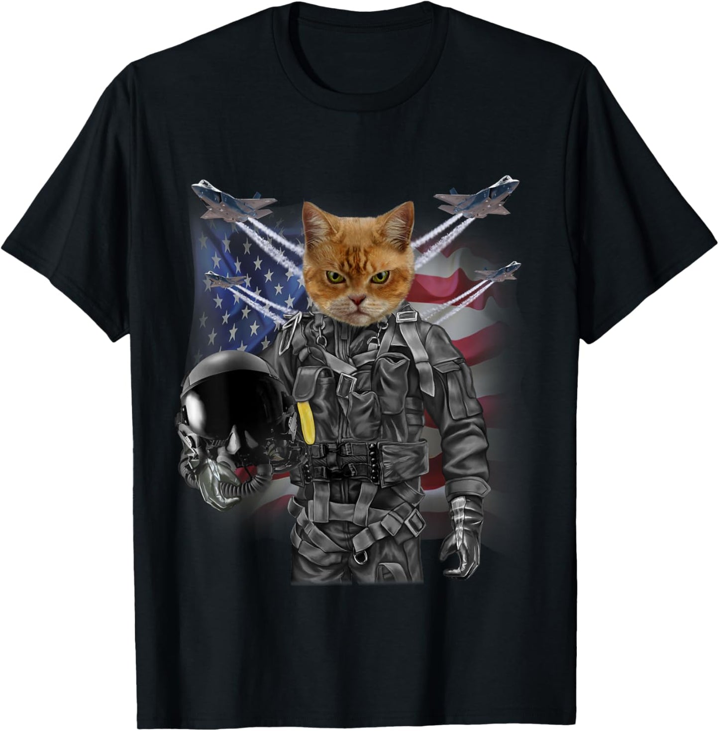 Disgruntle Cat as Fighter Jet Pilot, USA America Women Kids T-Shirt - T-Shirt | Black