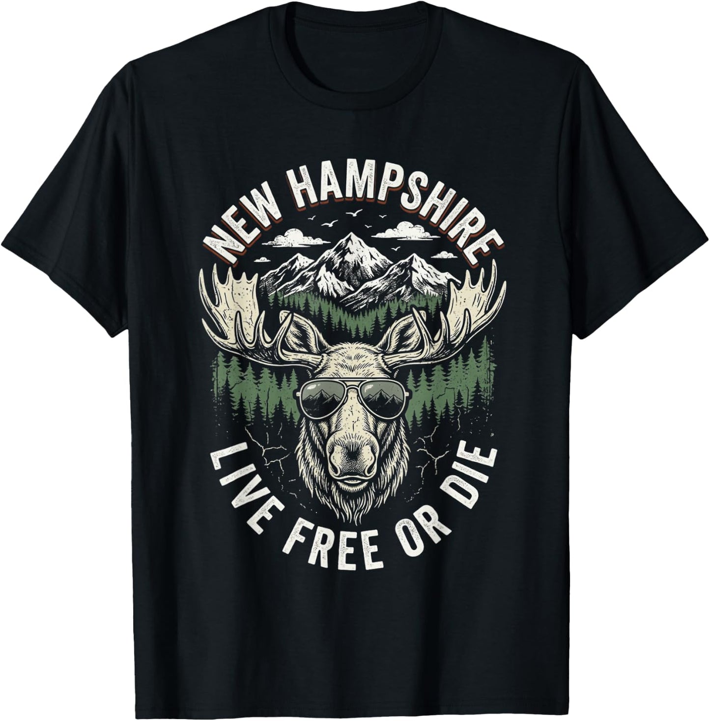 New Hampshire Live Free Or Die Moose Vintage Souvenir T-Shirt - T-Shirt | Black