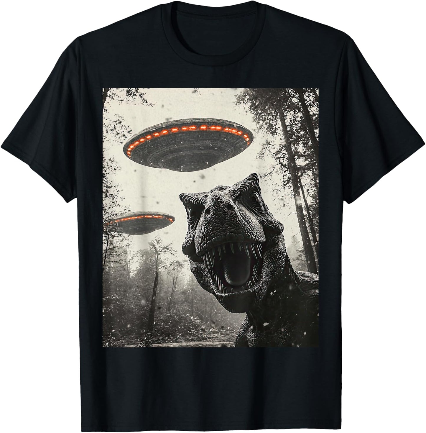 T Rex Dinosaur Selfie Alien UFO Men Women Boys Girls Kids T-Shirt - T-Shirt | Black