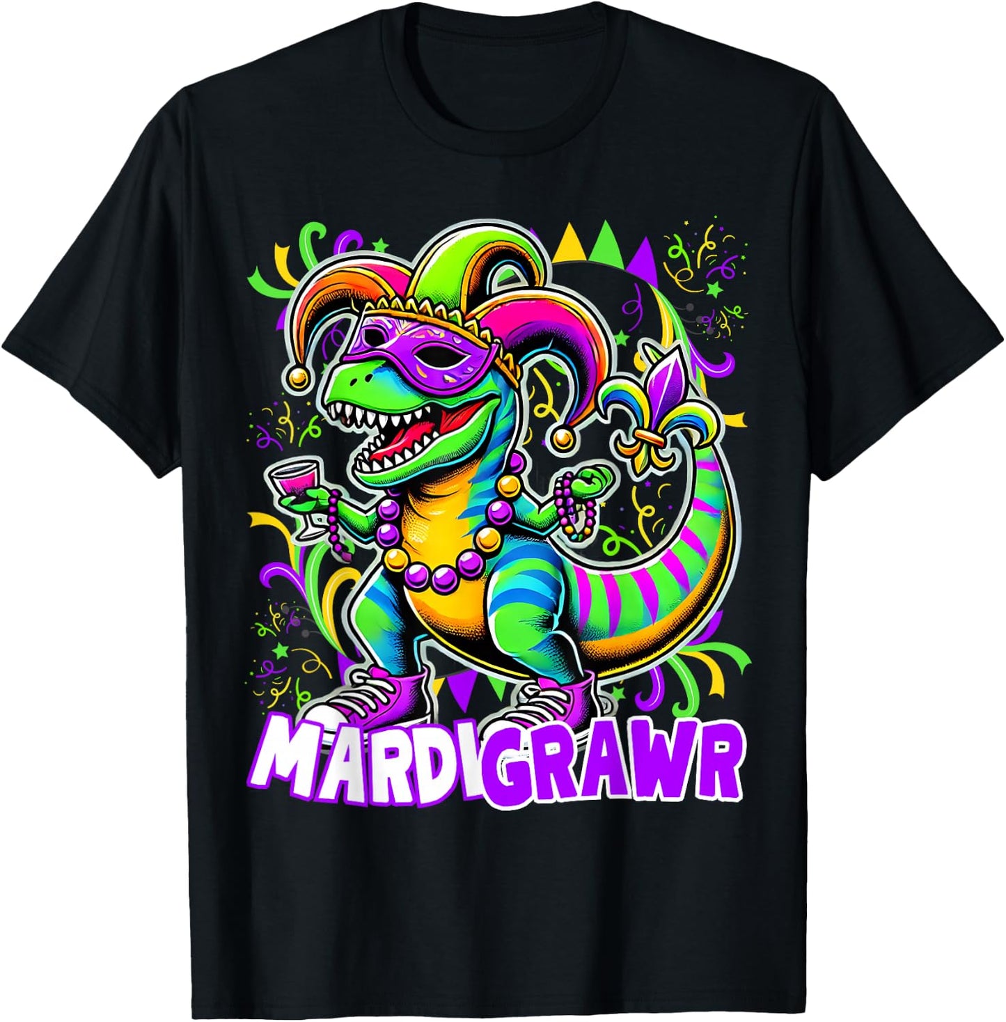 Mardi Gras T Rex Dinosaur Mardi Grawr Bead Costume Boys Kids T-Shirt - T-Shirt | Black