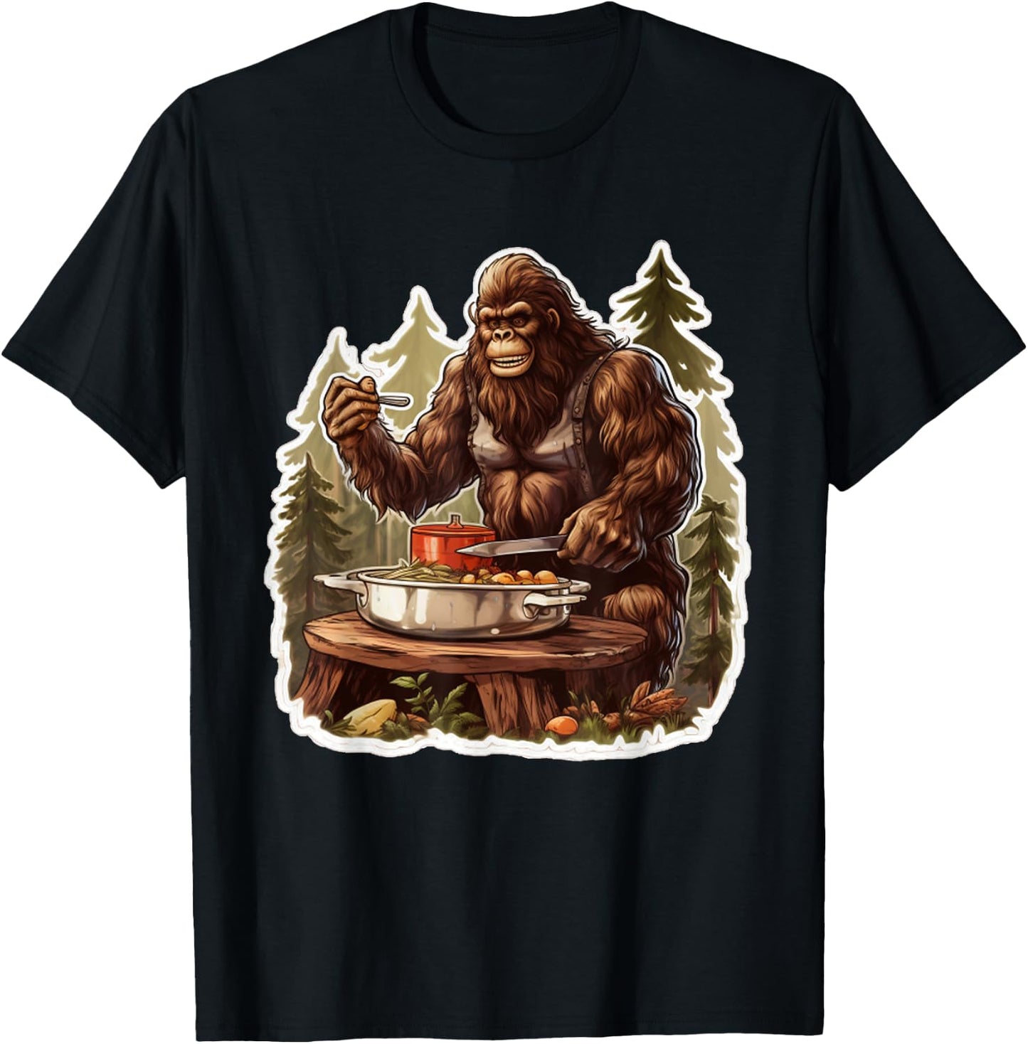 Bigfoot Chef Sasquatch Cooking Food Funny Foodie T-Shirt - T-Shirt | Black