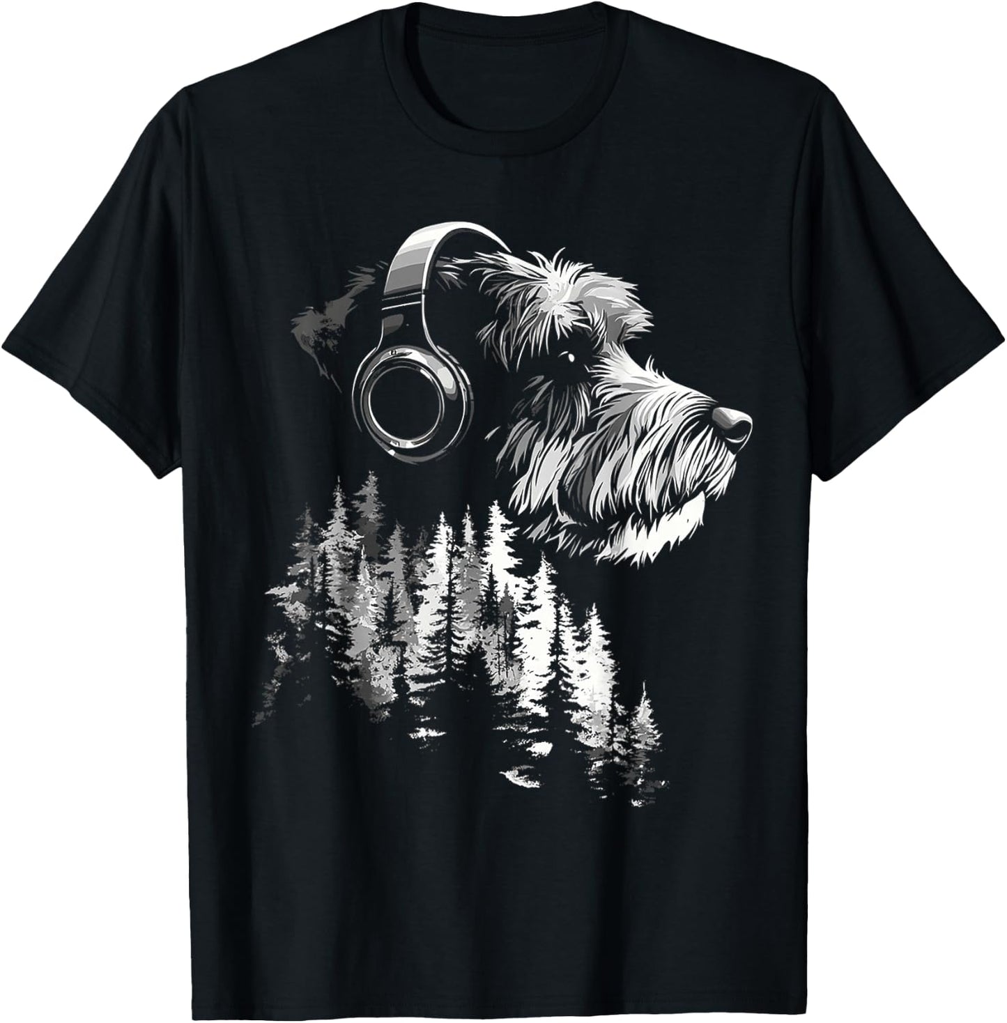 Schnauzer Dog Graphic Pet Artwork Music Headphone Schnauzer T-Shirt - T-Shirt | Black