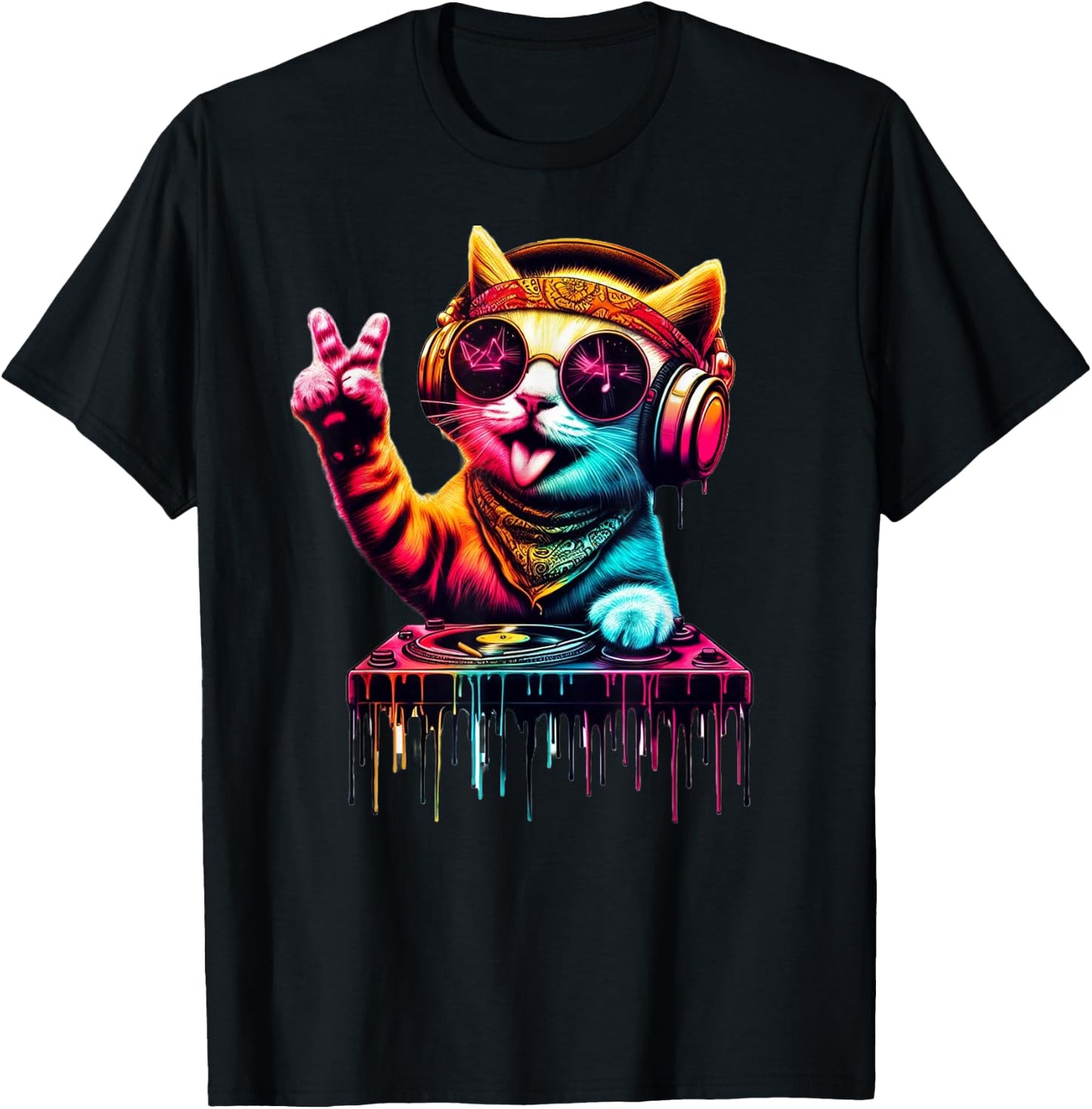 Bunte Katze DJ T-Shirt - T-Shirt | Black
