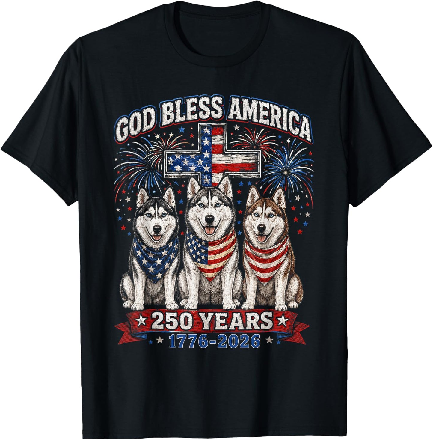 250 Years America Siberian Husky Patriotic USA 4th of July T-Shirt - T-Shirt | Black