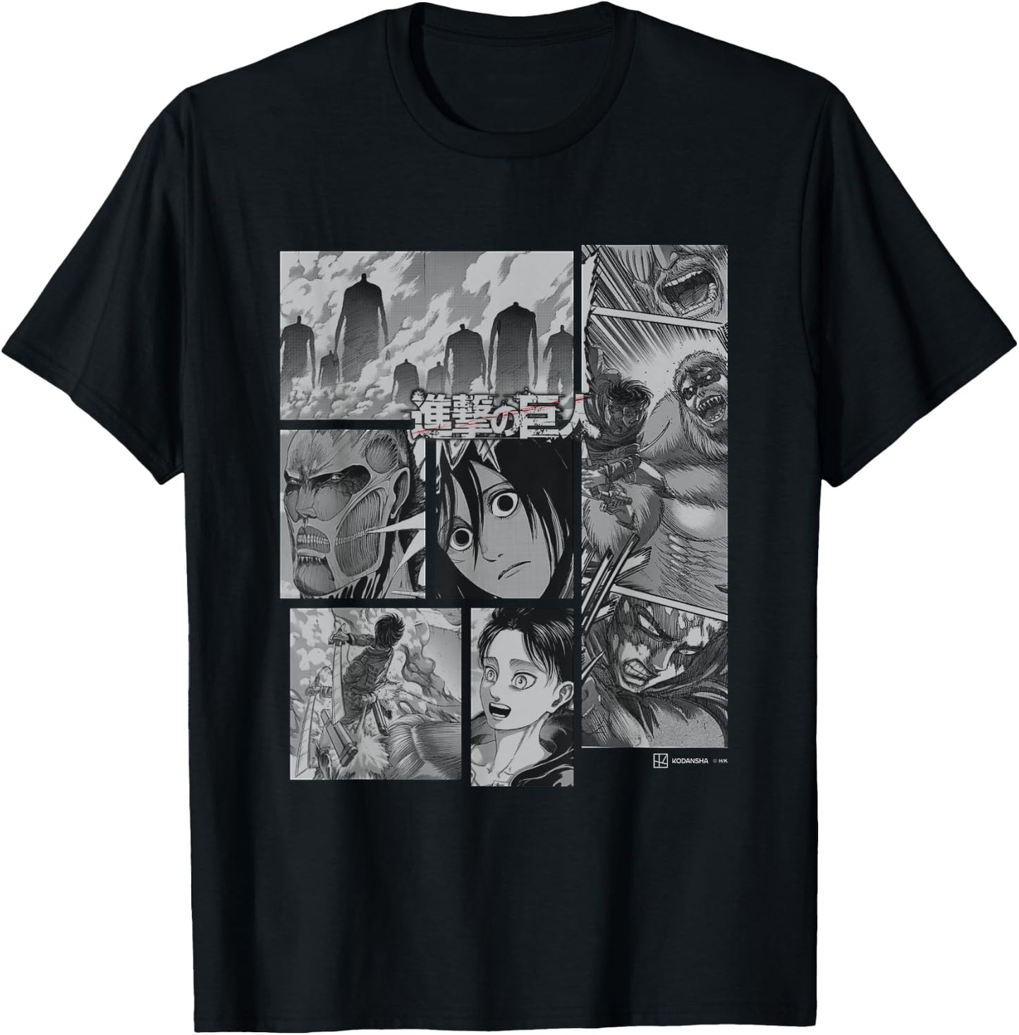 Attack on Titan Eren Vs Titans Split Anime Panels , black T-Shirt - T-Shirt | Black
