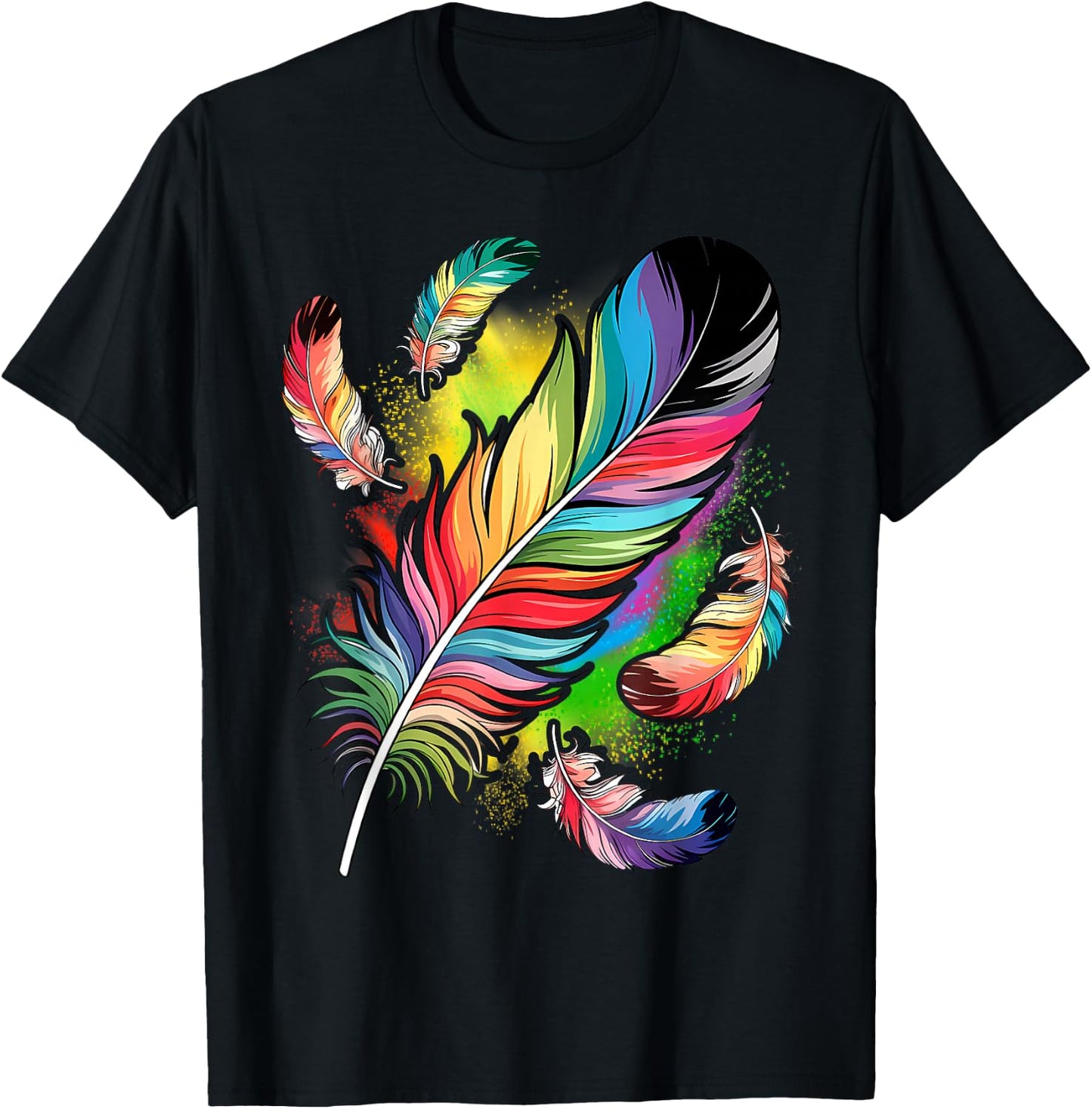 Colorful Feathers Boho Style, Bird, Native Americans, Symbol T-Shirt - T-Shirt | Black