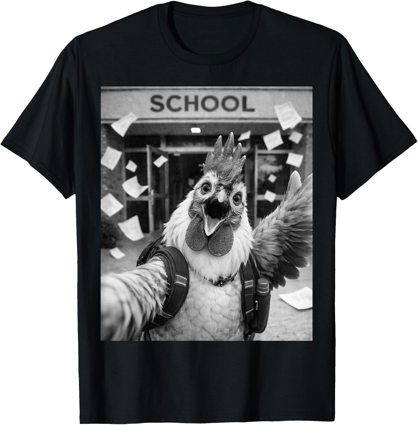 Rooster Chicken Last Day of School Summer Funny Meme Selfie T-Shirt - T-Shirt | Black