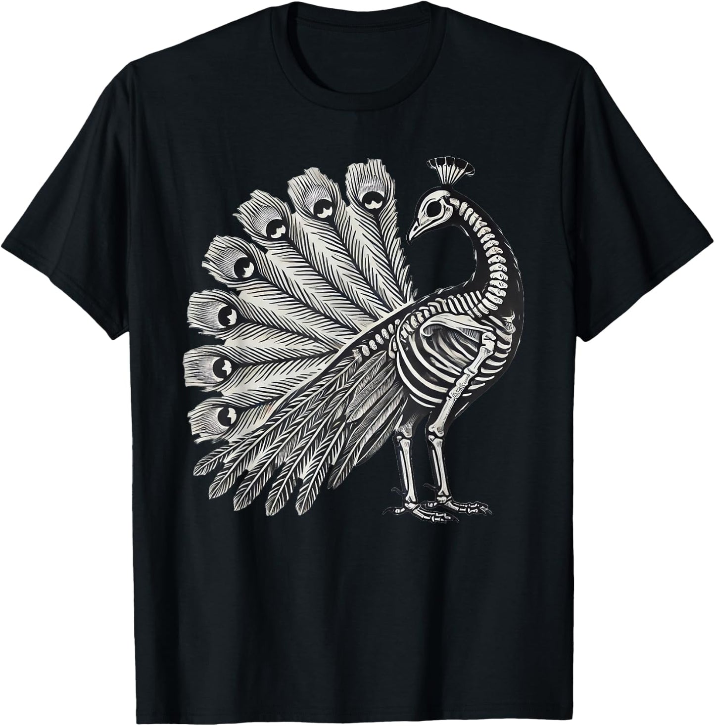 Peacock Skeleton Halloween T-Shirt - T-Shirt | Black