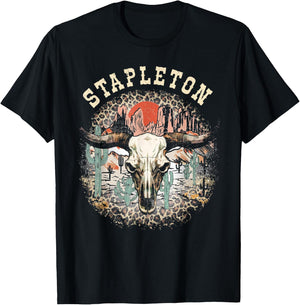 Vintage Stapleton Cactus Western Deserts Funny Cow & Leopard T-Shirt - T-Shirt | Black