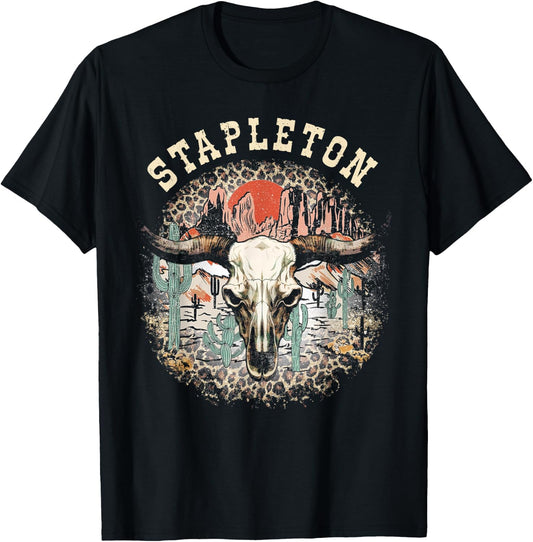 Vintage Stapleton Cactus Western Deserts Funny Cow & Leopard T-Shirt - T-Shirt | Black