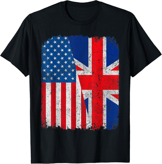 British American Flag Half USA England Root Proud T-Shirt - T-Shirt | Black