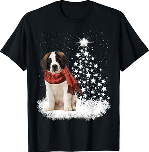 Saint Bernard On Snow Christmas Tree Lighting Scarf Xmas T-Shirt - T-Shirt | Black