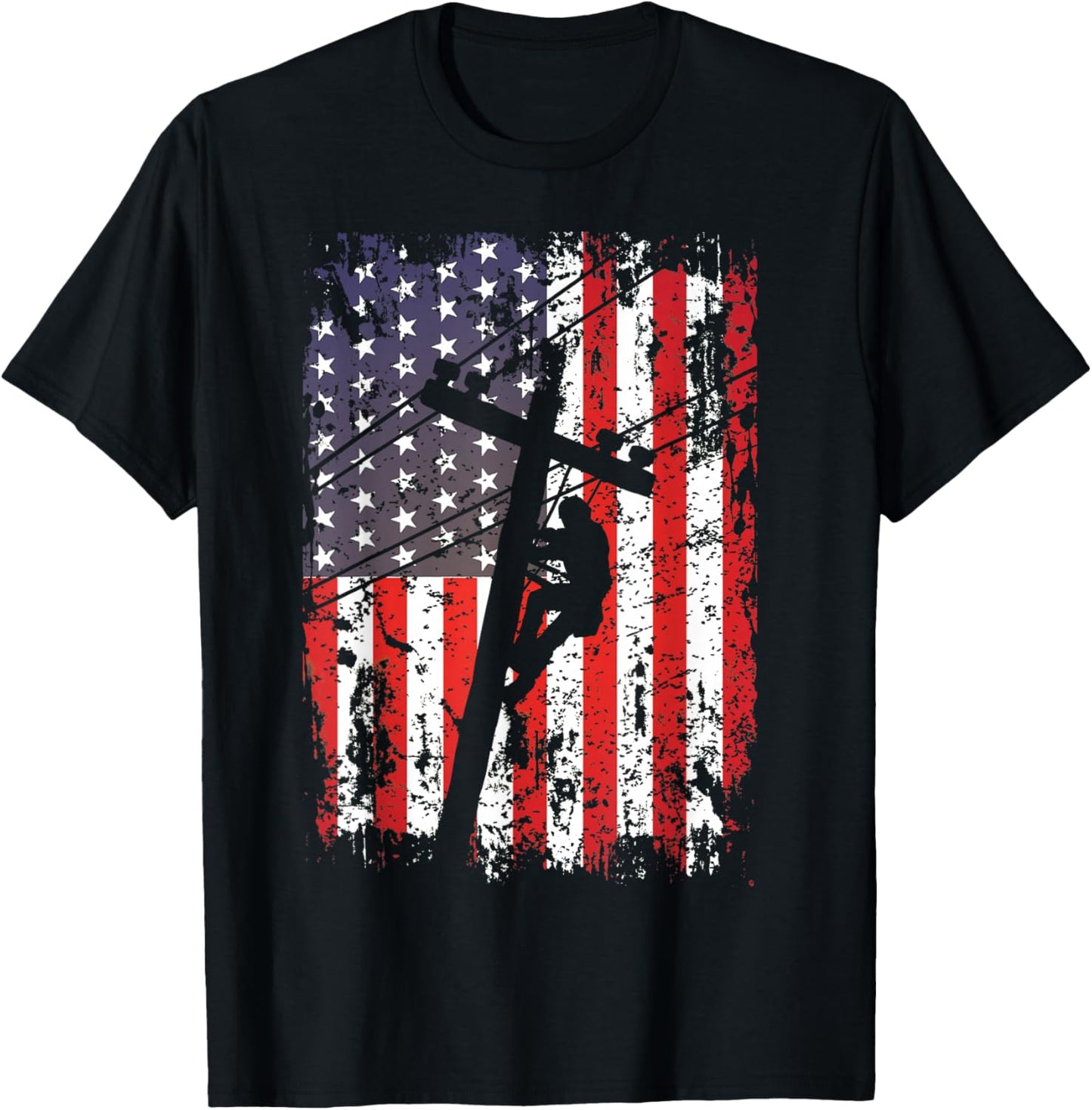 Lineman American Flag USA Patriotic Lineman Gift Lineman T-Shirt - T-Shirt | Black