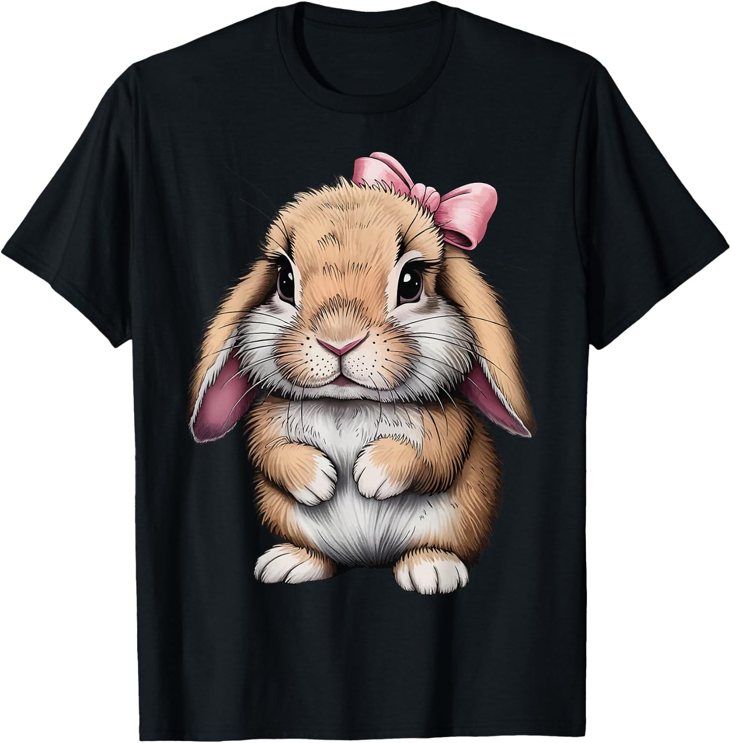 Cute Bunny Pink Bow Women Girls Easter Mini Holland Lop T-Shirt - T-Shirt | Black