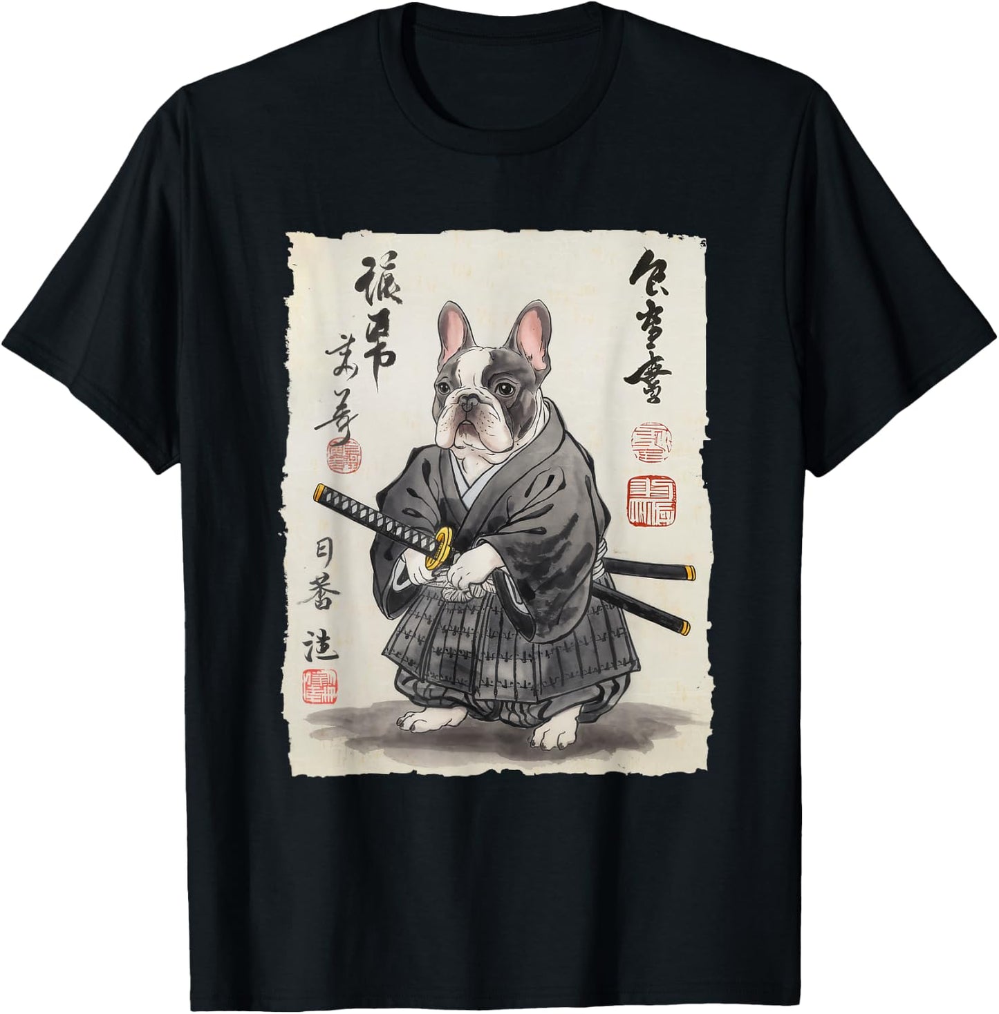 French Bulldog Samurai Japanese Ink Art Women Kids T-Shirt - T-Shirt | Black