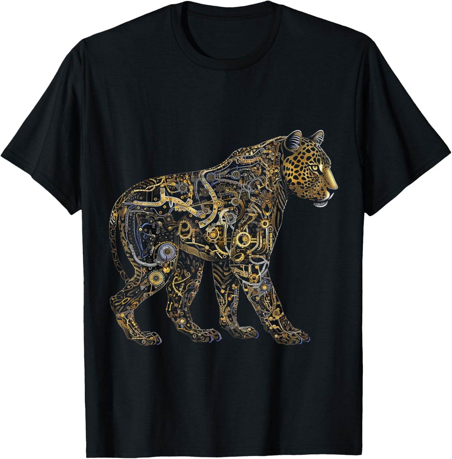 Leopard Fantasy Art - Animal Robot Leopard T-Shirt - T-Shirt | Black