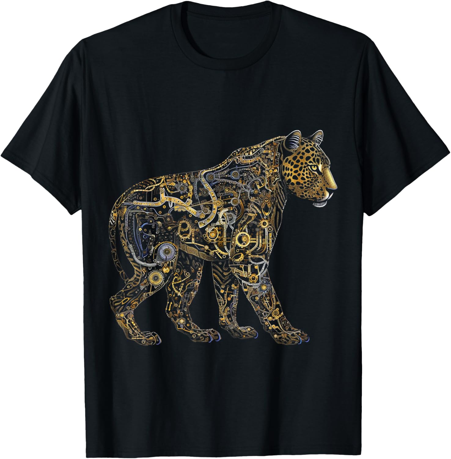 Leopard Fantasy Art - Animal Robot Leopard T-Shirt - T-Shirt | Black