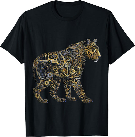 Leopard Fantasy Art - Animal Robot Leopard T-Shirt - T-Shirt | Black