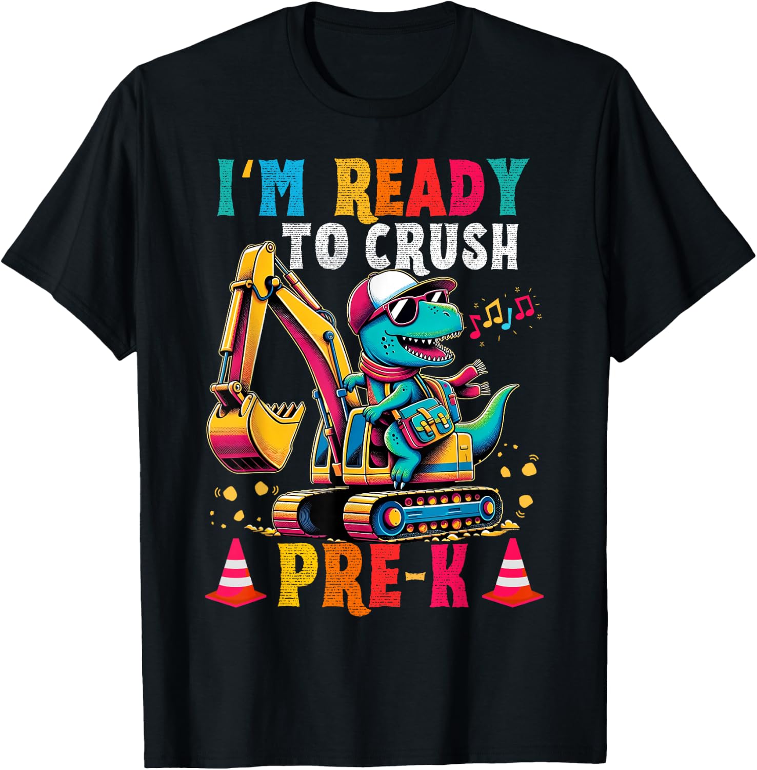 First day back to School Pre-k Kids Excavator Dinosaur boys T-Shirt - T-Shirt | Black