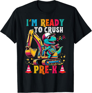 First day back to School Pre-k Kids Excavator Dinosaur boys T-Shirt - T-Shirt | Black