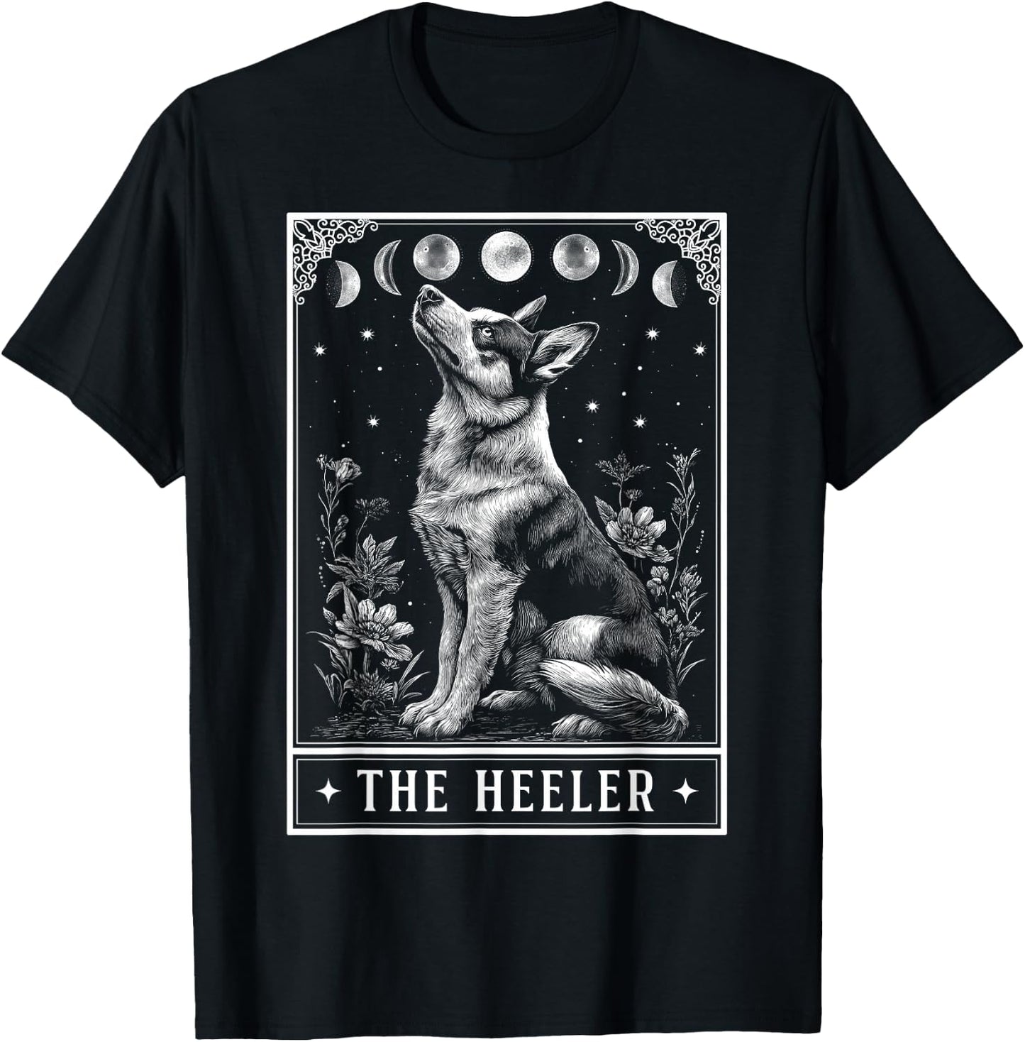 The Heeler Australian Cattle Dog Tarot Card Witchy Moon T-Shirt - T-Shirt | Black