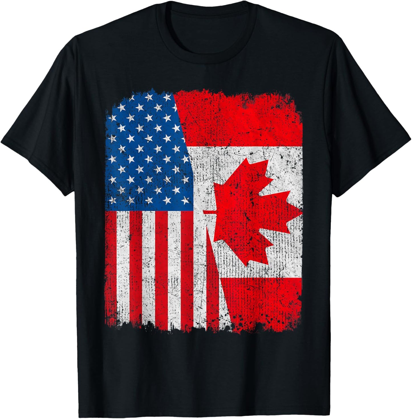 Canadian American Flag Half USA Canada Root Proud T-Shirt - T-Shirt | Black