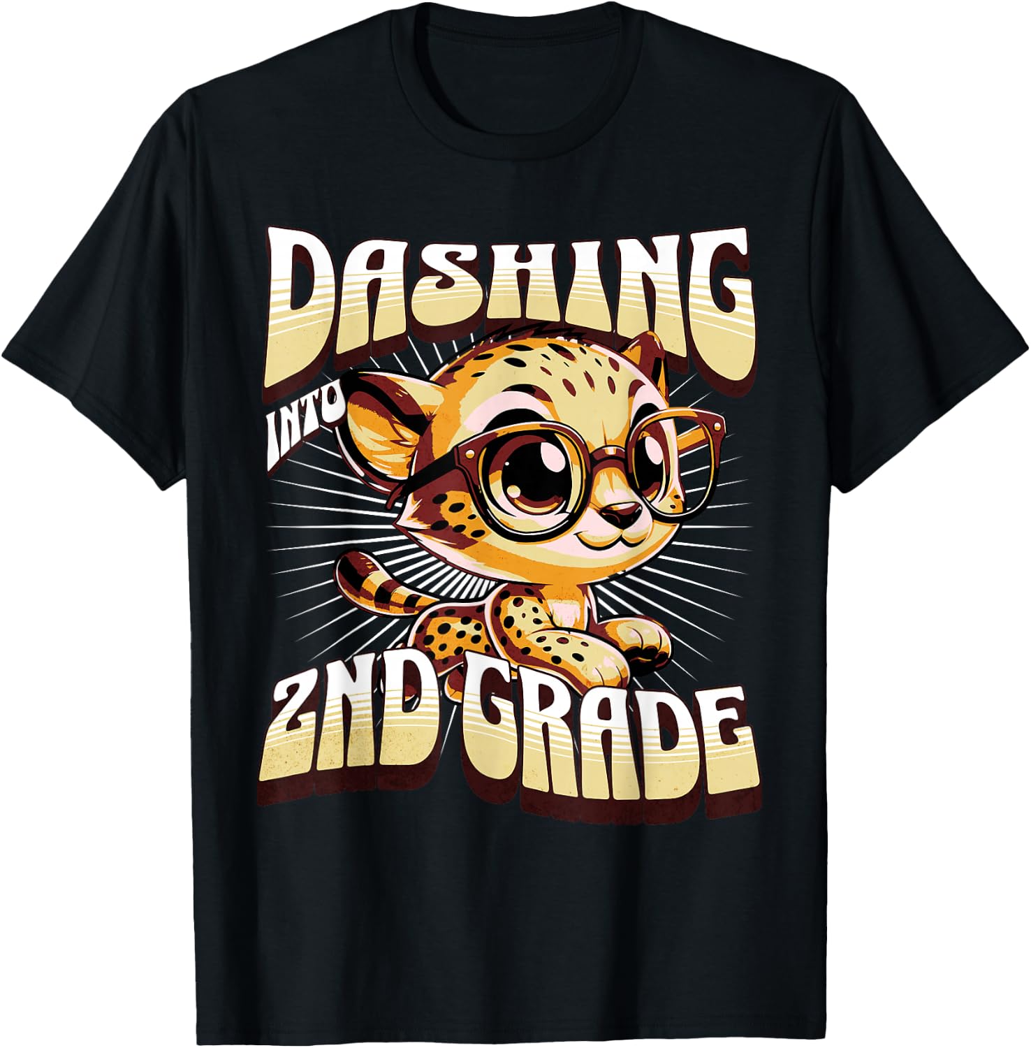 Dashing Into 2nd Grade Cute Cheetah Back to School Kids T-Shirt - T-Shirt | Black