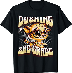 Dashing Into 2nd Grade Cute Cheetah Back to School Kids T-Shirt - T-Shirt | Black