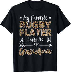 My Favorite Rugby Player Calls Me Grandma Mother's Day T-Shirt - T-Shirt | Black