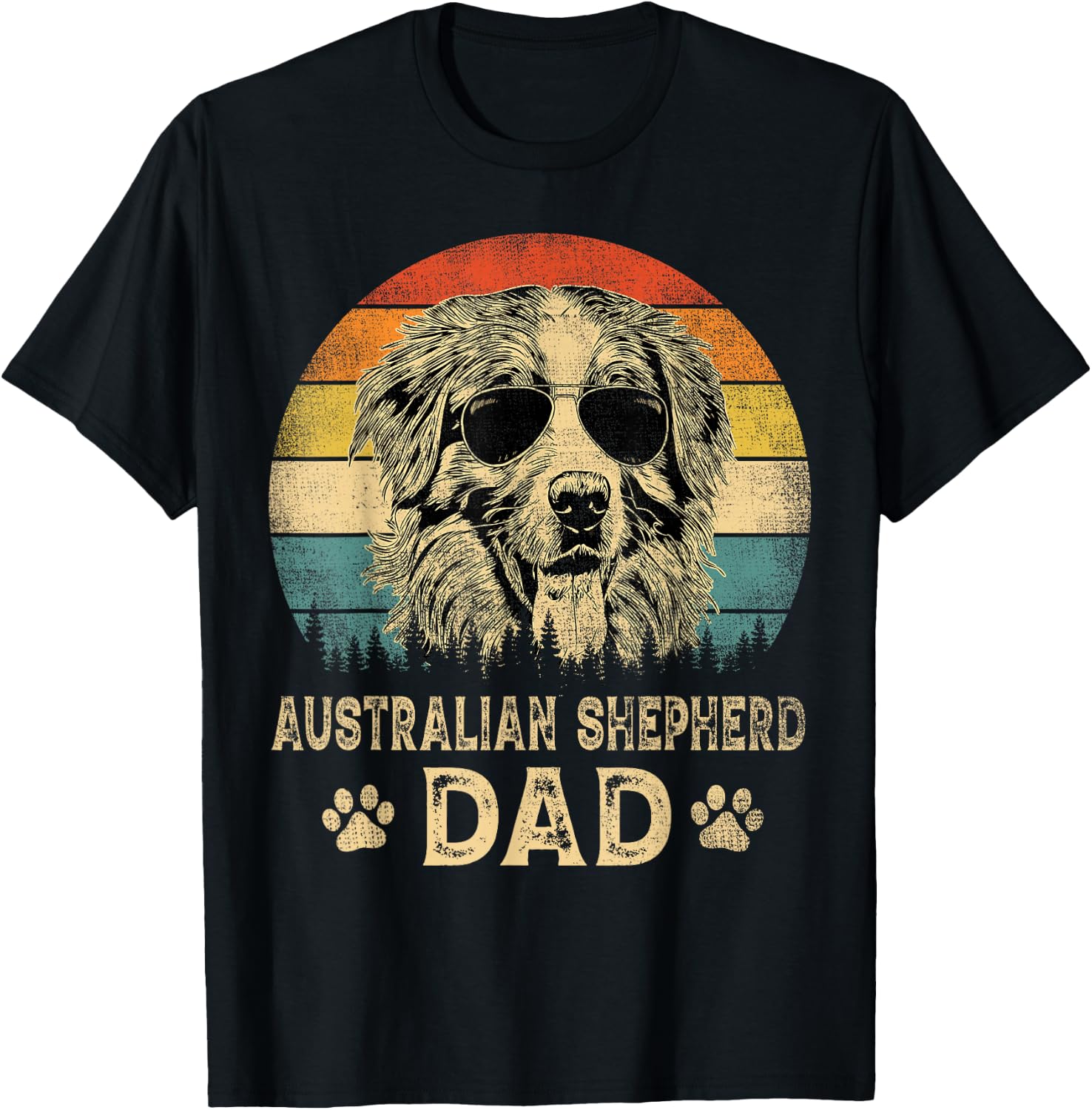Vintage Australian Shepherd Dad Dog Lovers Father's Day T-Shirt - T-Shirt | Black