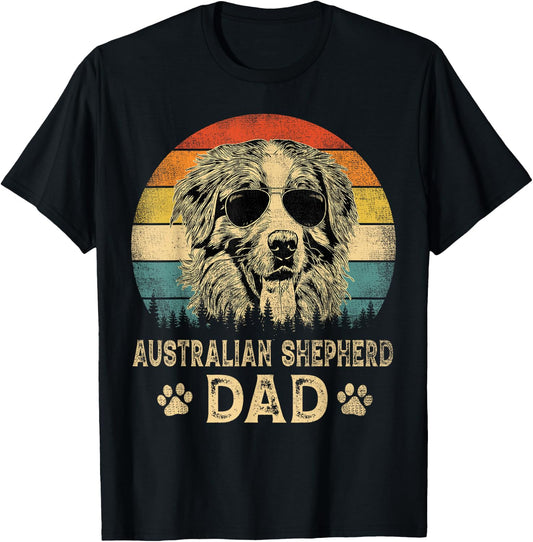 Vintage Australian Shepherd Dad Dog Lovers Father's Day T-Shirt - T-Shirt | Black