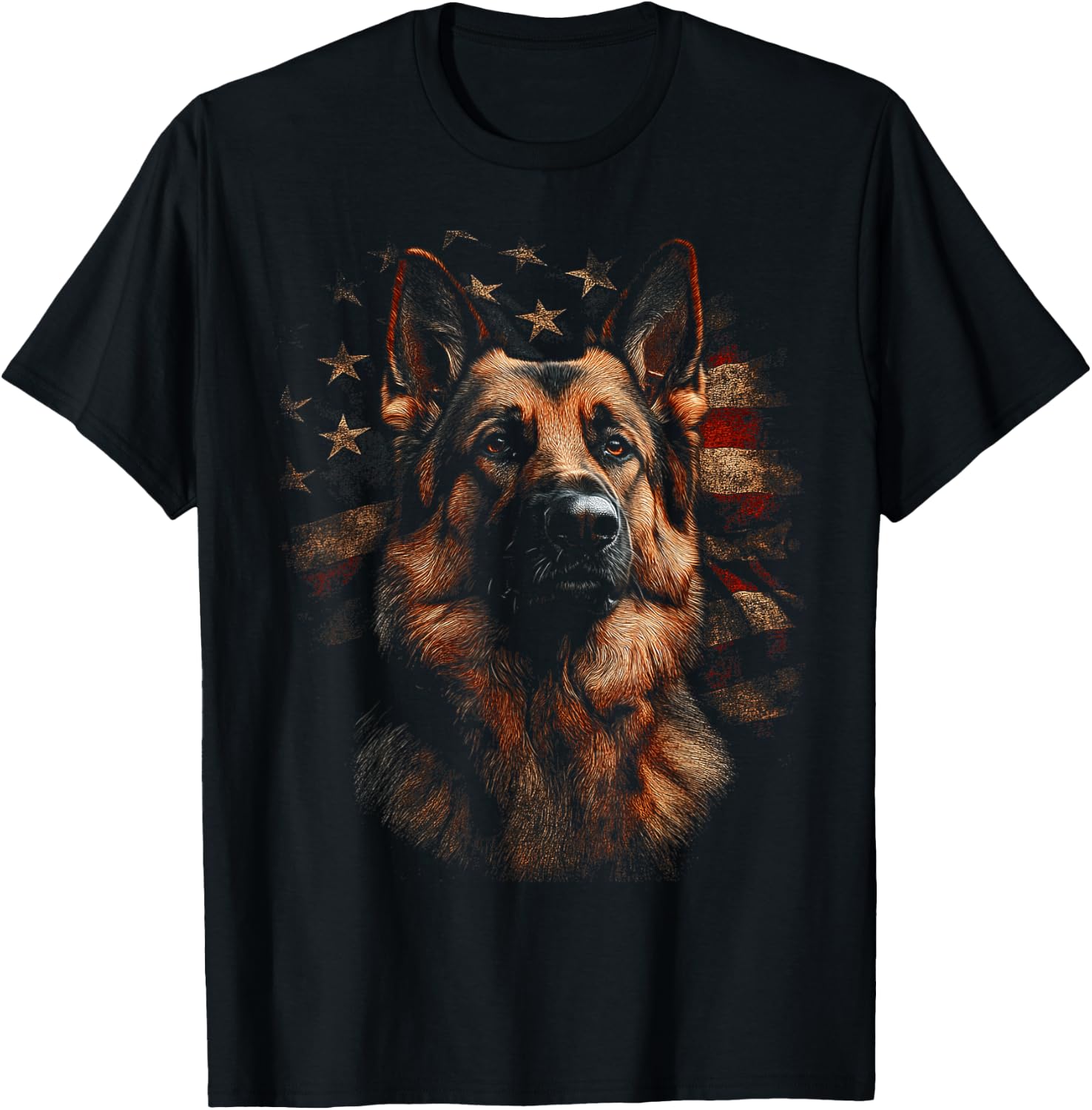 German Shepherd USA Flag Patriotic Dog Art T-Shirt - T-Shirt | Black