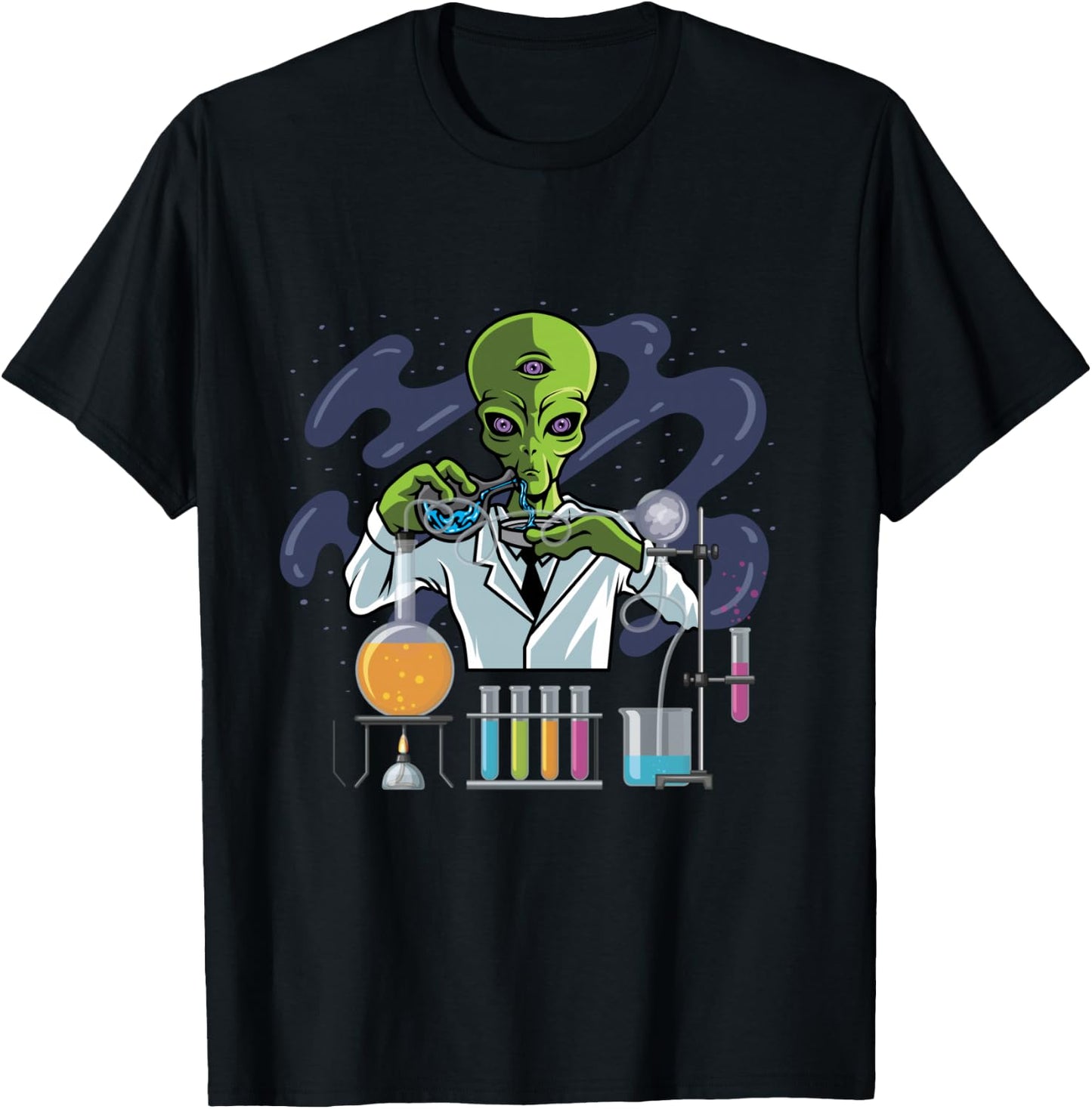 Psychedelic Alien Lab Technician T-Shirt - T-Shirt | Black