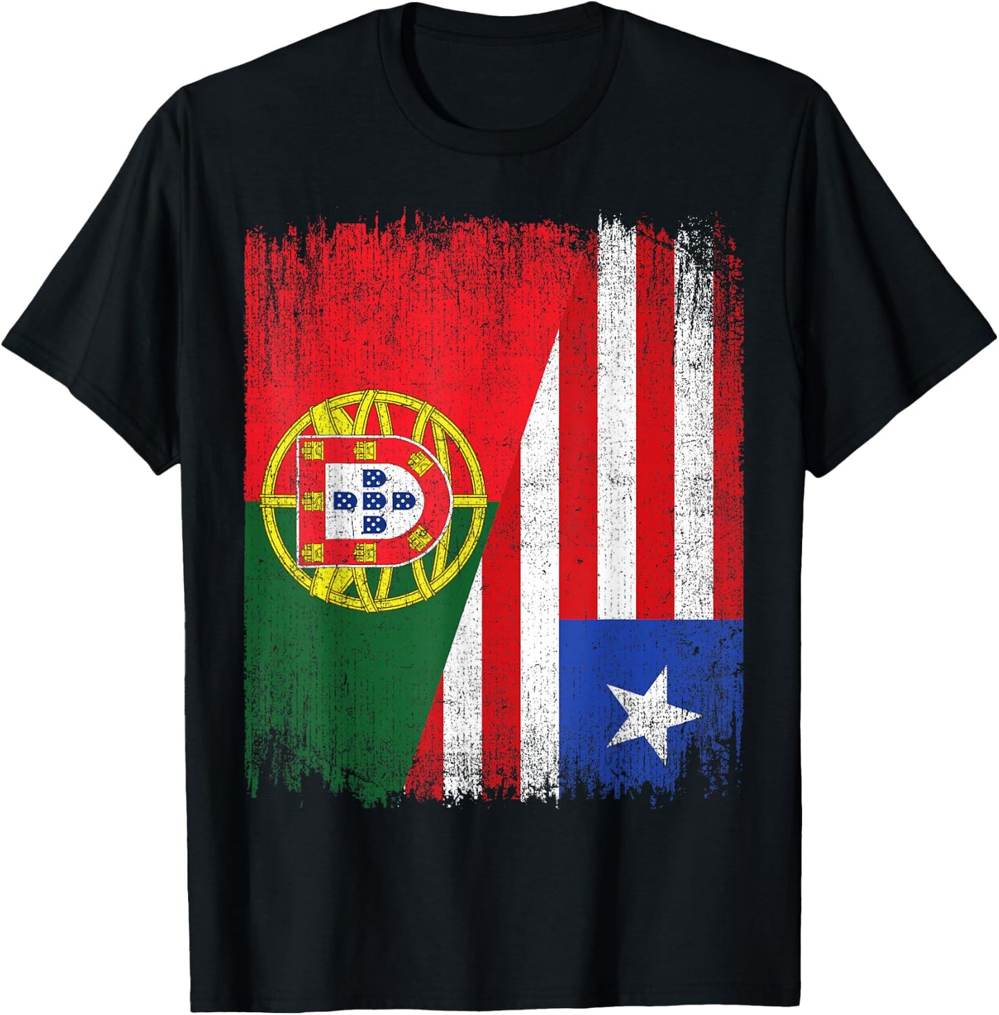 Half Portugal Liberia Split Flag Portuguese Pride Roots T-Shirt - T-Shirt | Black