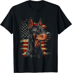 Doberman USA Flag Patriotic Dog Art T-Shirt - T-Shirt | Black