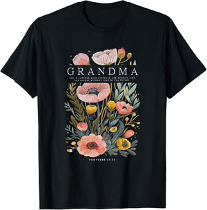 Grandma She is Clothed With Strength & Dignity Flowers Women T-Shirt - T-Shirt | Black