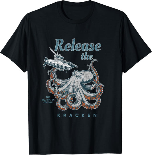 Release The Kraken Saltwater Fishing T-Shirt - T-Shirt | Black