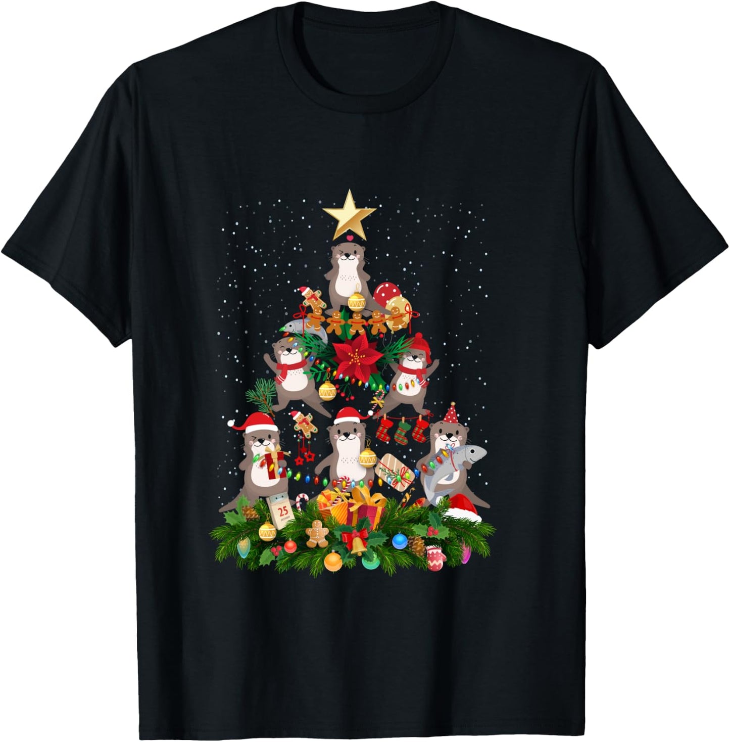 Otter Xmas Tree Ornaments Zookeepers Christmas River Otter T-Shirt - T-Shirt | Black