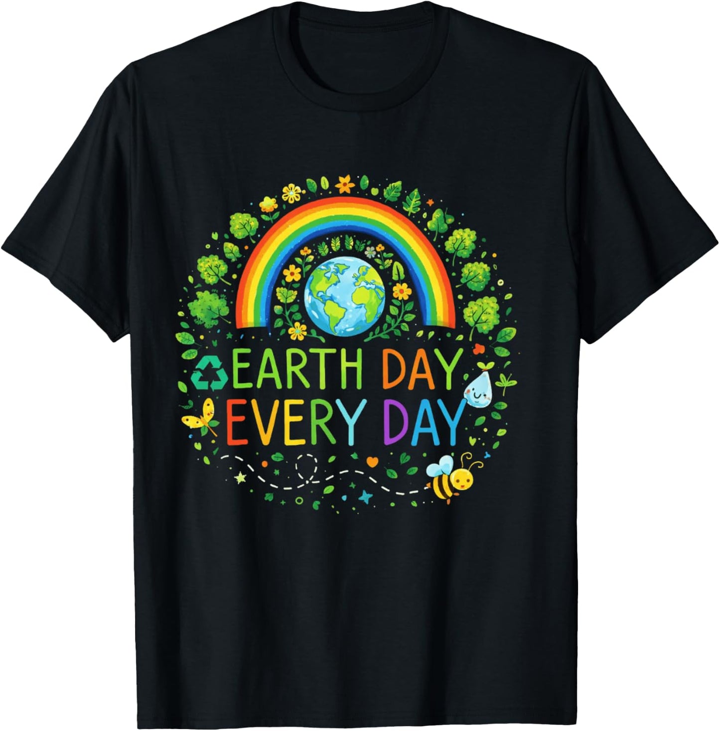 Pretty Earth Day Every Day Rainbow with Trees Earth Day T-Shirt - T-Shirt | Black