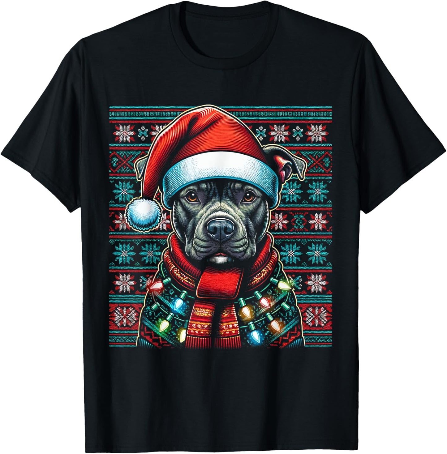 Christmas Pit bull Xmas Pit Bull Mom Dog Lover Santa T-Shirt - T-Shirt | Black