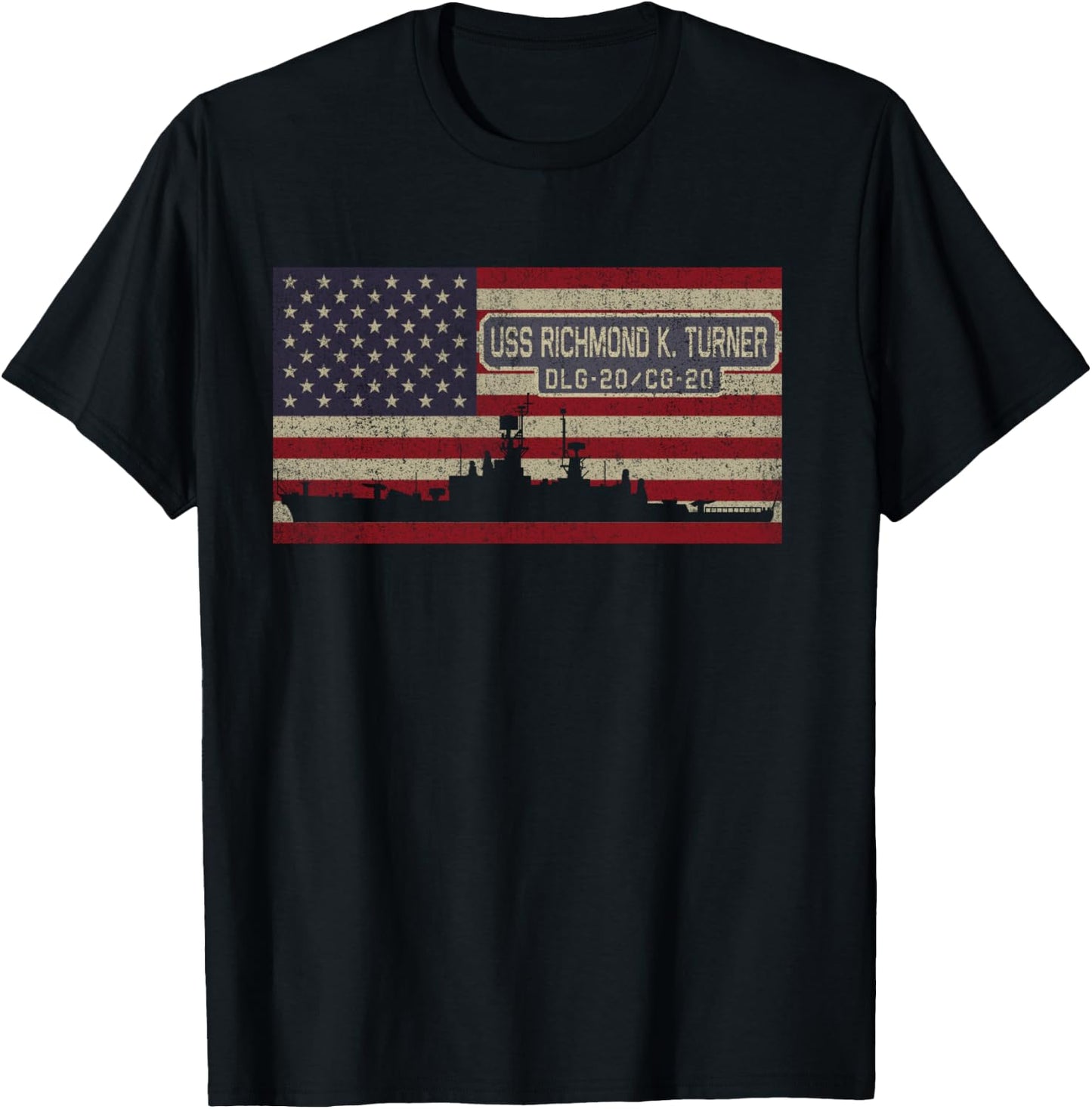 USS Richmond K Turner DLG-20 CG-20 Ship USA Flag T-Shirt - T-Shirt | Black