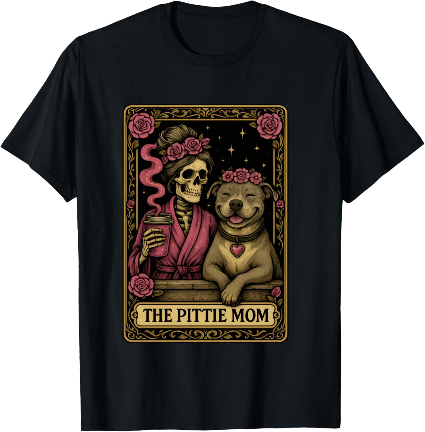 The Pittie Mom Tarot Card Cute Pit Bull Smiling Pitbull Love T-Shirt - T-Shirt | Black