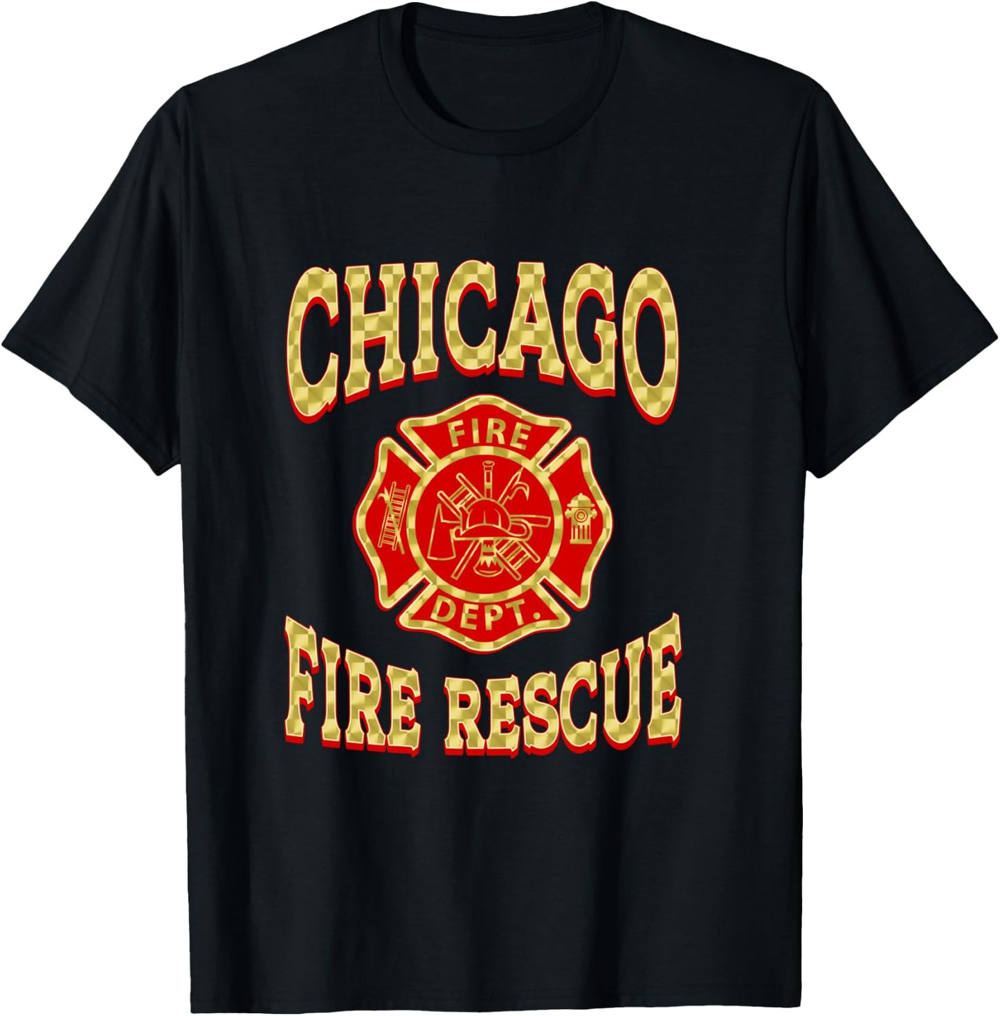 Retro Fire Department Chicago Firefighter Flag Rescue T-Shirt - T-Shirt | Black