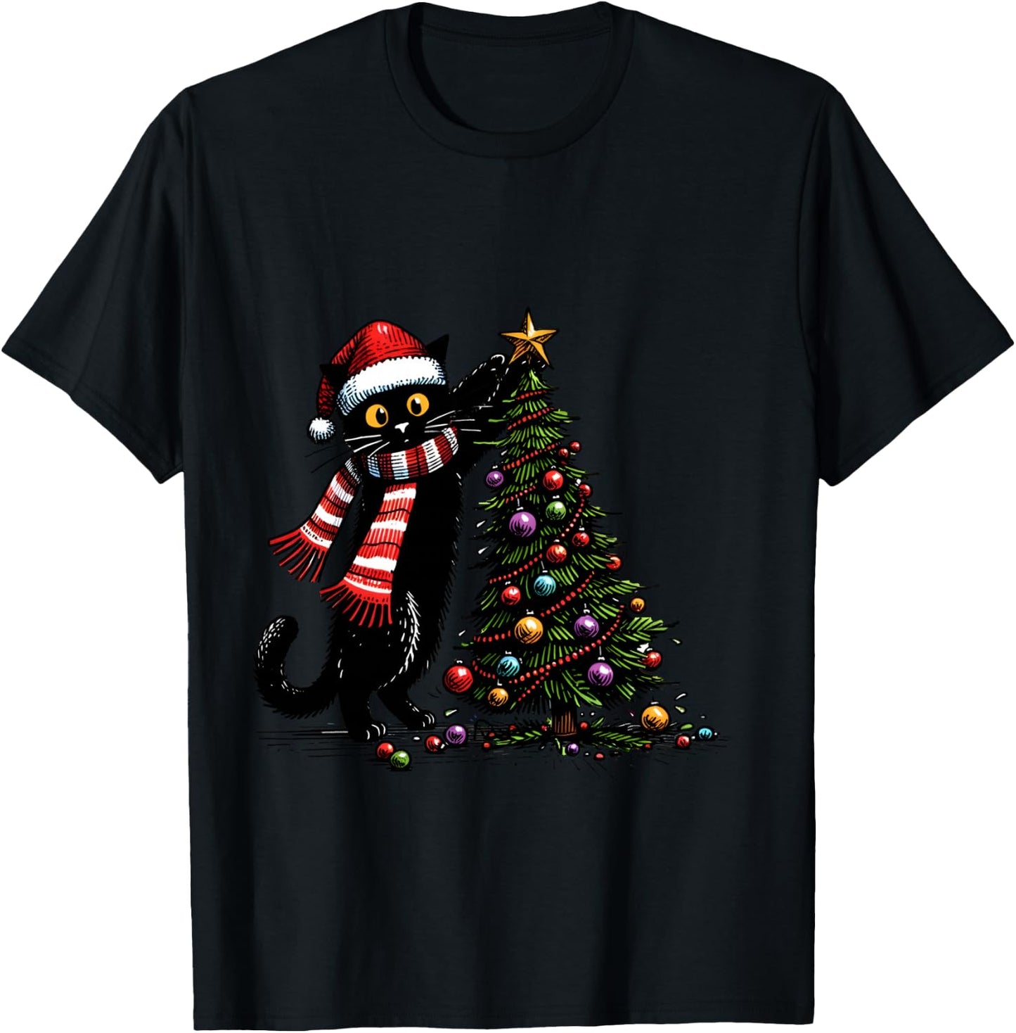 Cat Merry Christmas 2024 Woman Cat Man Cat 2024 Christmas Gift , Blue, S T-Shirt - T-Shirt | Black