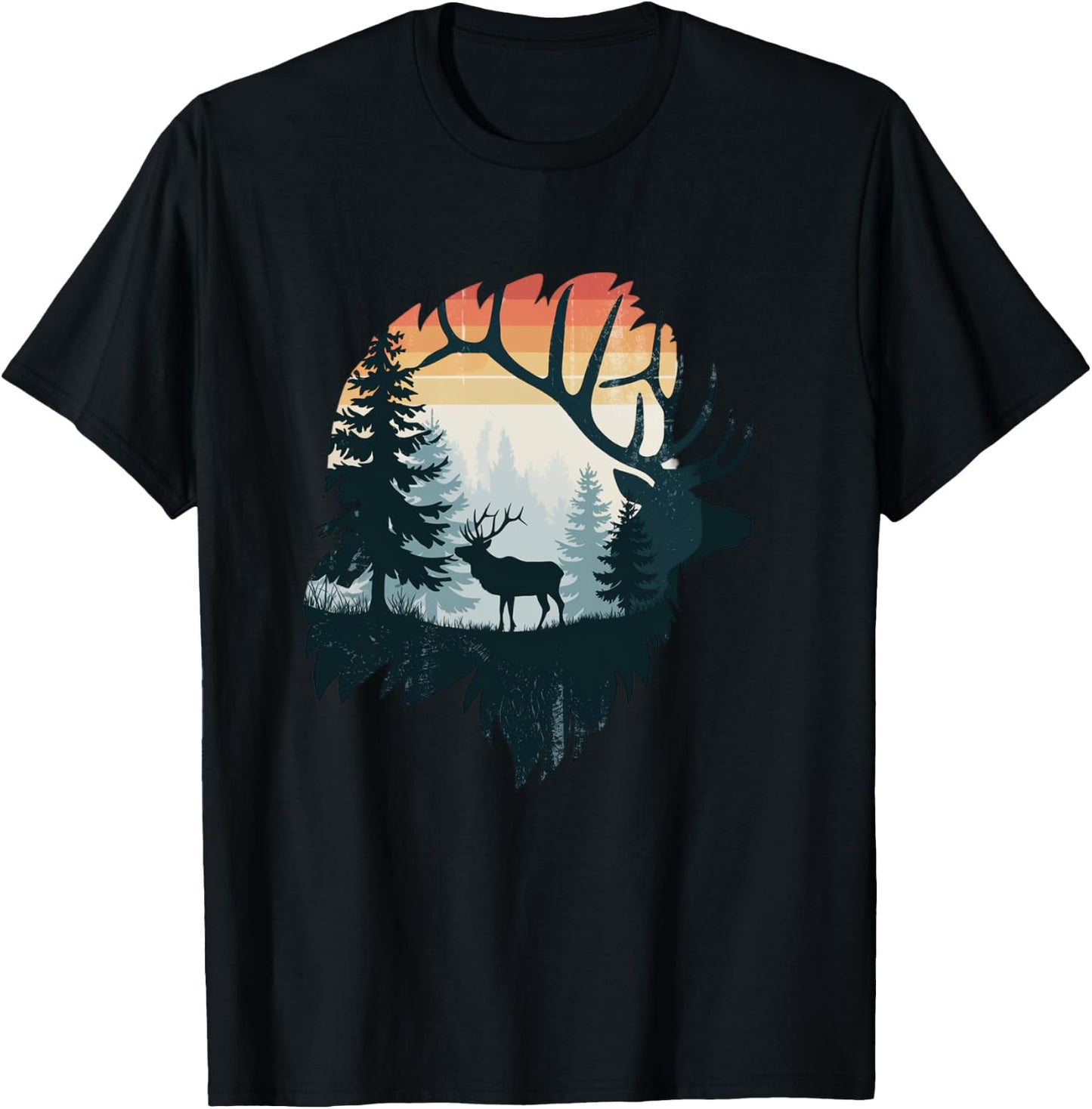 Elk Hunting Hiking Outdoor Camping Forest Men Women Elk T-Shirt - T-Shirt | Black