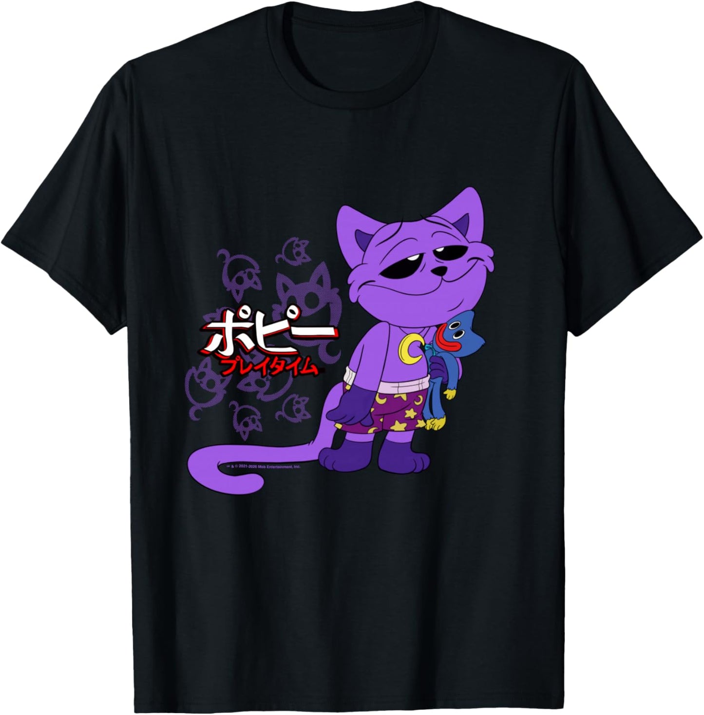 Poppy Playtime Sleepy CatNap Huggy Wuggy Peluche Texte Japonais Manche Longue T-Shirt - T-Shirt | Black